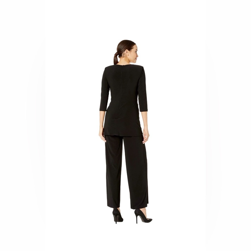 Adrianna Papell Black Wrap-Front Draped Cascade Wide-Leg Jumpsuit Romper Size 14 - Picture 2 of 15